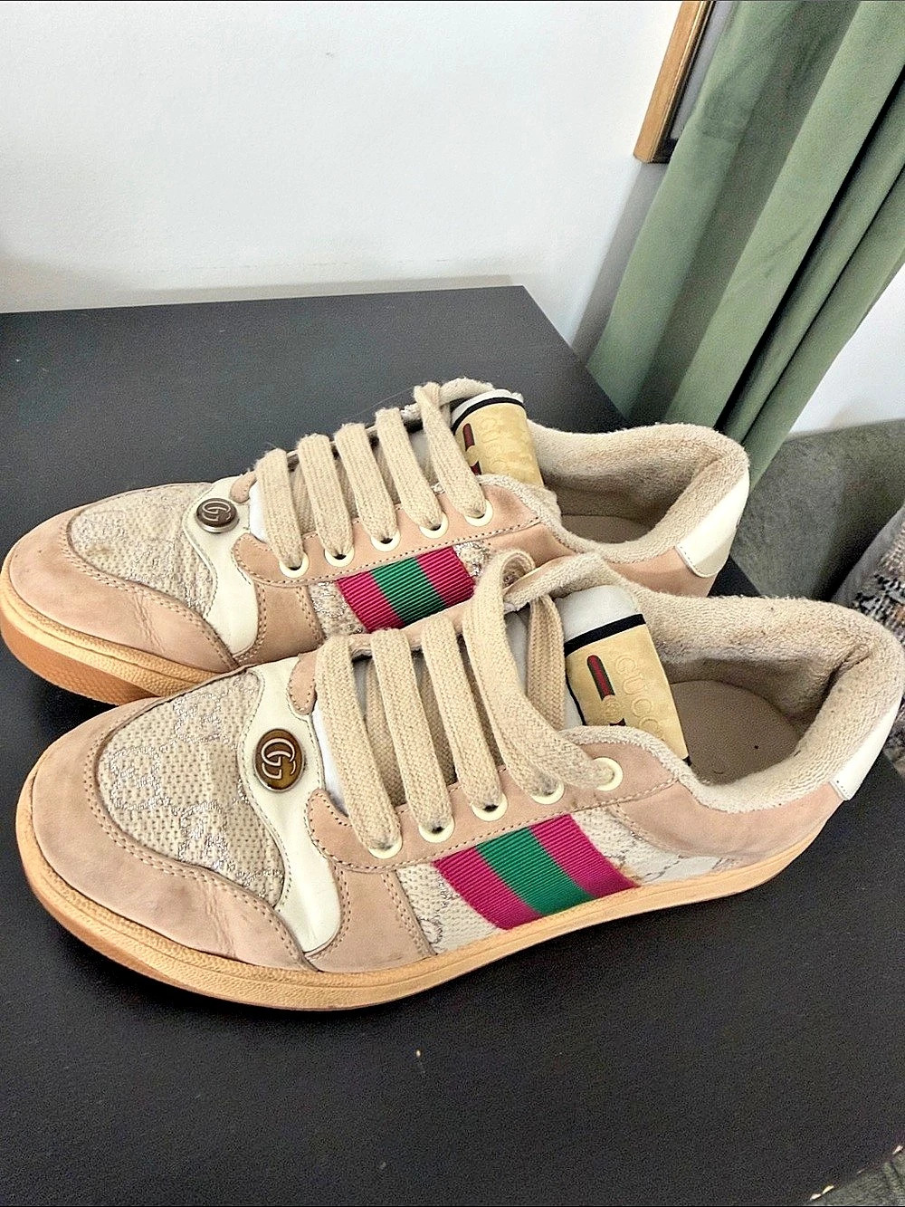 Gucci Womens 10 Screener GG Canvas Sneaker Women's Pink & Green